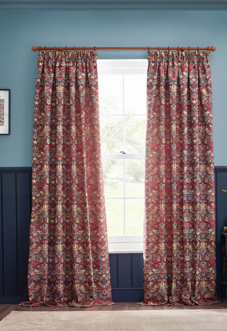 Strawberry Thief Jacquard Pencil Pleat, Berry - Ready Made Curtains